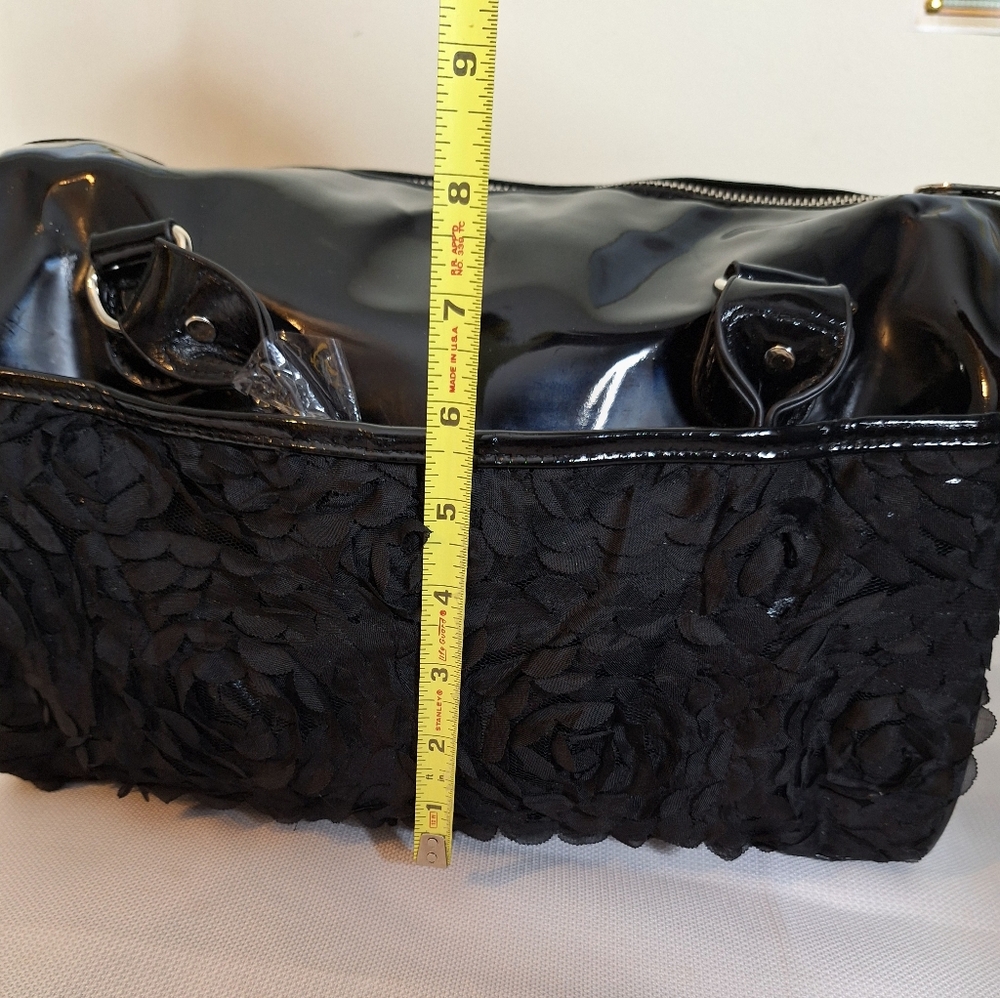 Voodoo Vixen Black Floral Satin & Patent Satchel - Picture 16 of 16